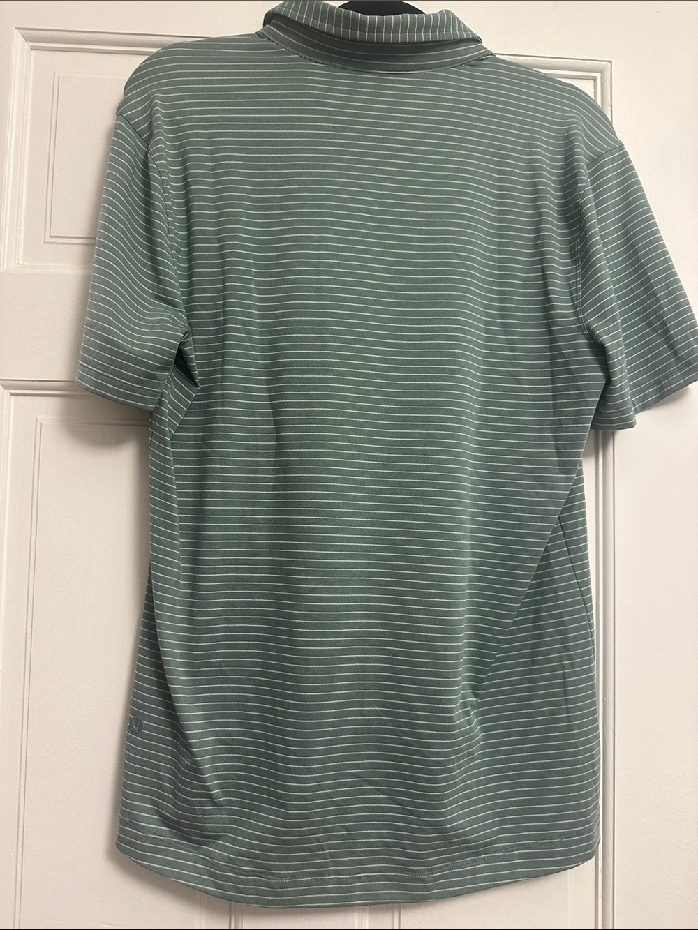 Lululemon Men's Sage Green Striped Polo Shirt - Casual Short Sleeve